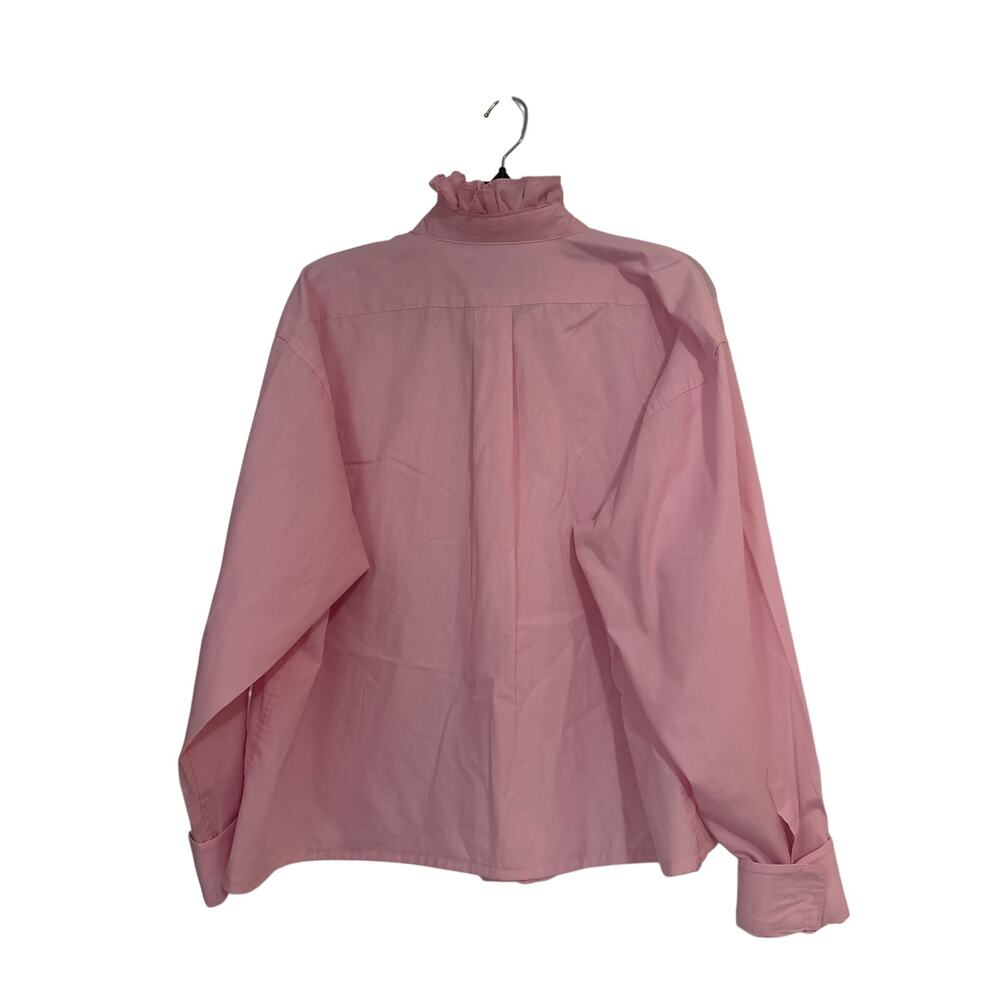 Womens Solid Pink Upcycled Ruffle Collar Button Up Mens Shirt Size XL - Picture 4 of 6